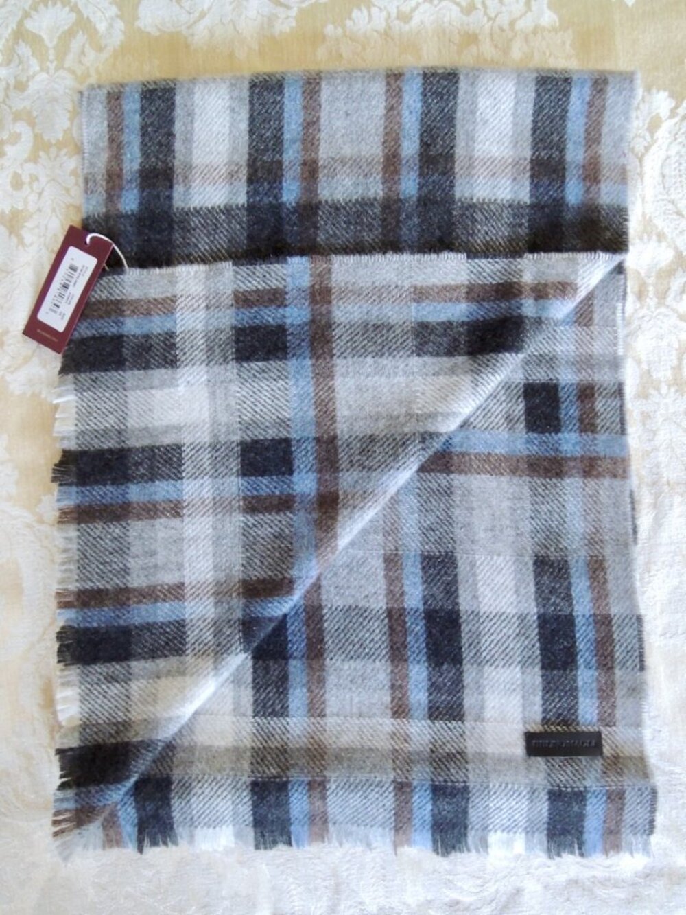 Bruno Magli Blue & Gray Mixed Weave Plaid Cashmere Scarf OS NWT